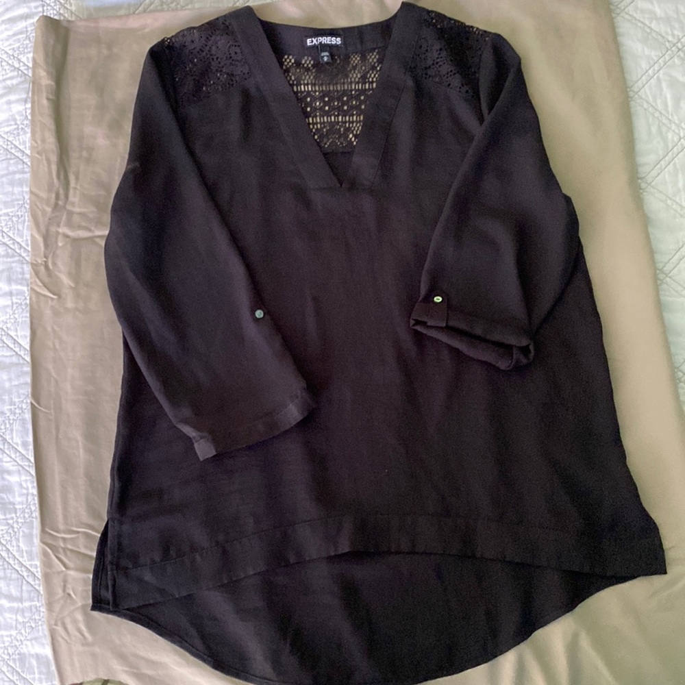 Express black v-neck top with lace at top- M